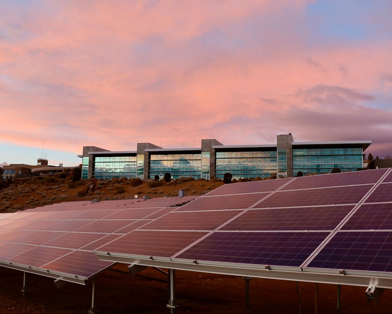 Solar Energy Panels Near the Modern Building