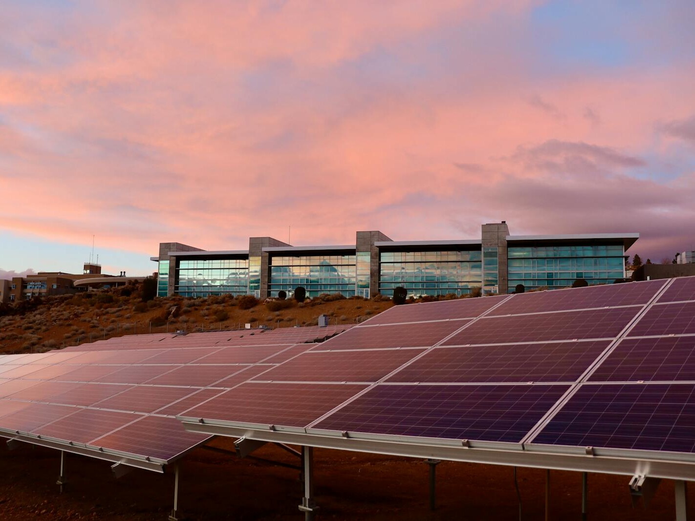 Solar Energy Panels Near the Modern Building