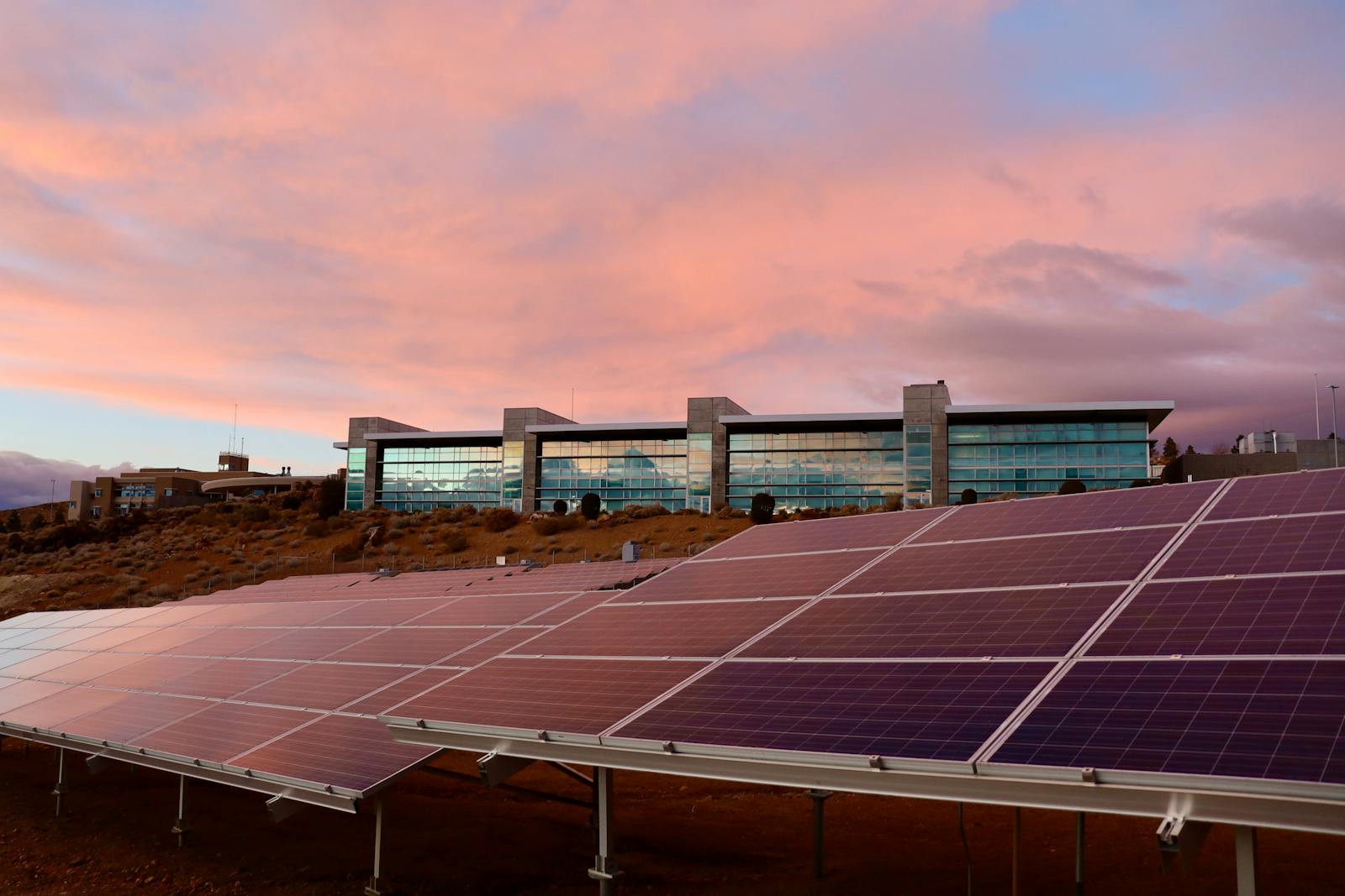 Solar Energy Panels Near the Modern Building